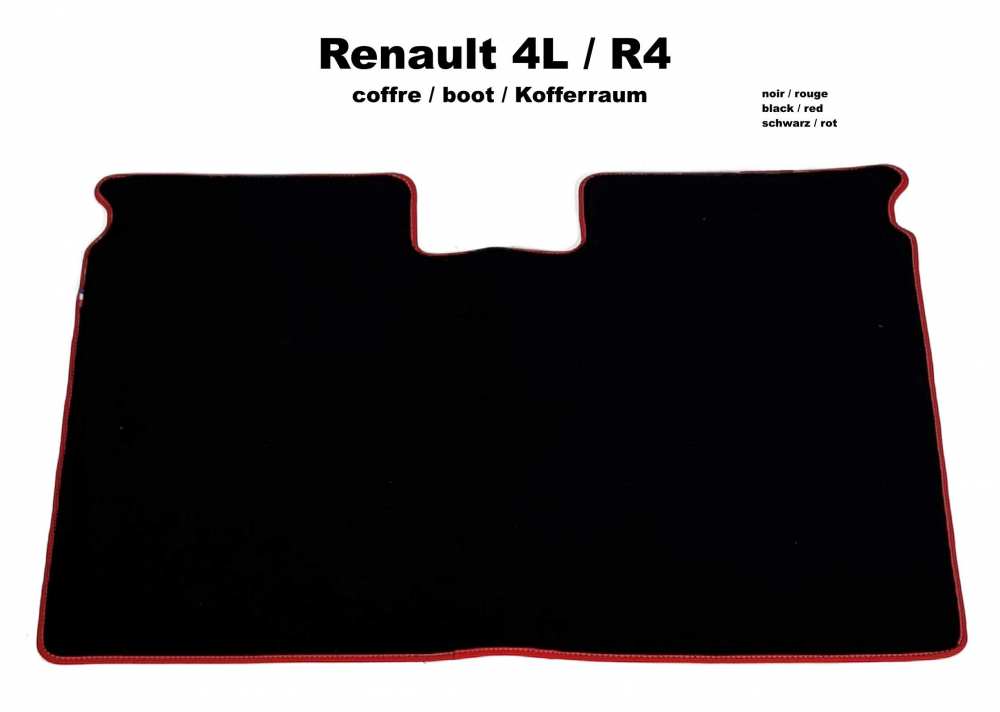 Renault - R4, Renault R4 koffermat. Zwart velours, rode rand. Past bij onze mattenset 88111.