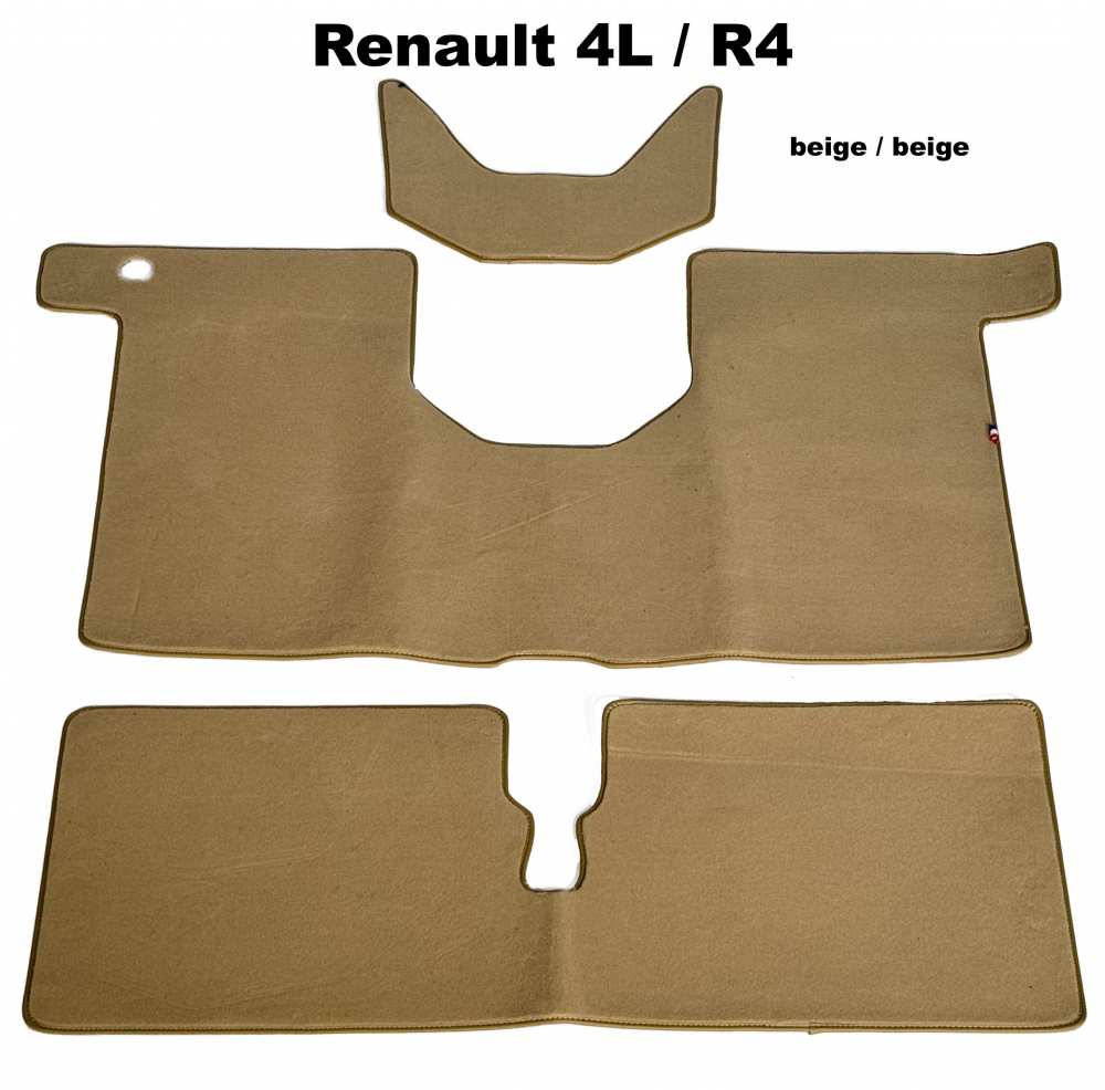 Renault - R4, mattenset. Velours Exellence beige met beige kunstlederen rand (voor + achter + koffer