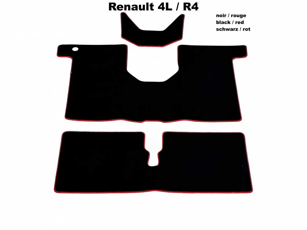 Renault - R4, tapijtset. Zwart velours, rode rand (voor + achter + kofferbak). Geschikt voor Renault