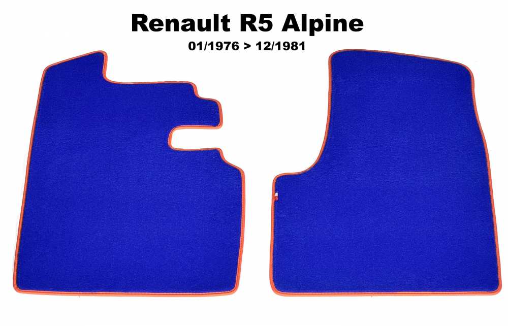 Renault - R5 Alpine, set velours vloermatten Exellence (alleen links + rechts voor), blauw met oranj