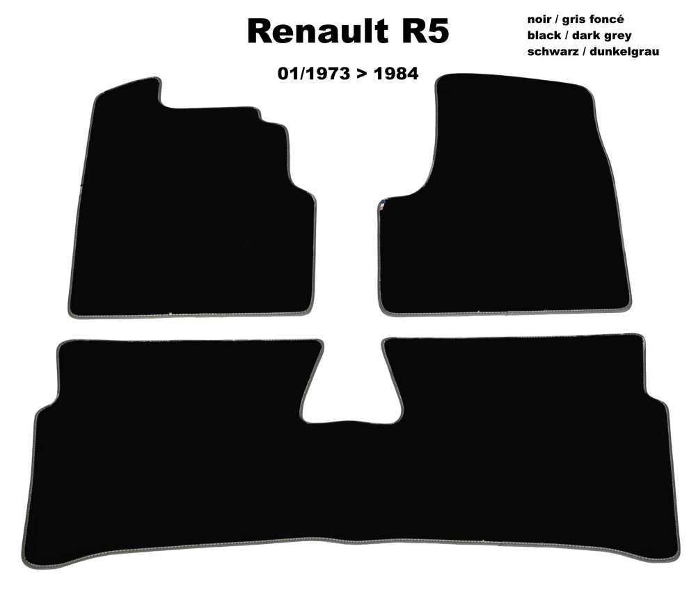 Renault - R5, vloermattenset Velour Exellence (3 stuks, 2x voor + 1x achter), zwart met grijze (Gris