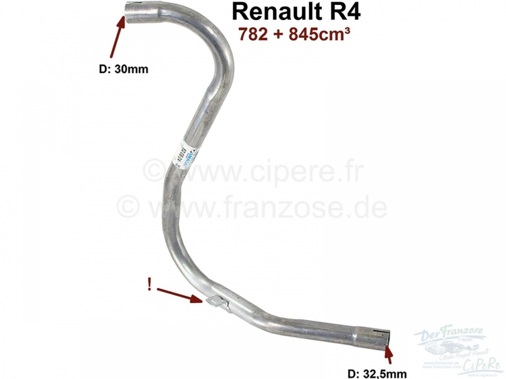 Renault - R4, (782 + 845cc), uitlaat tussenpijp (met houder voor een rubber demperbeugel). Geschikt 