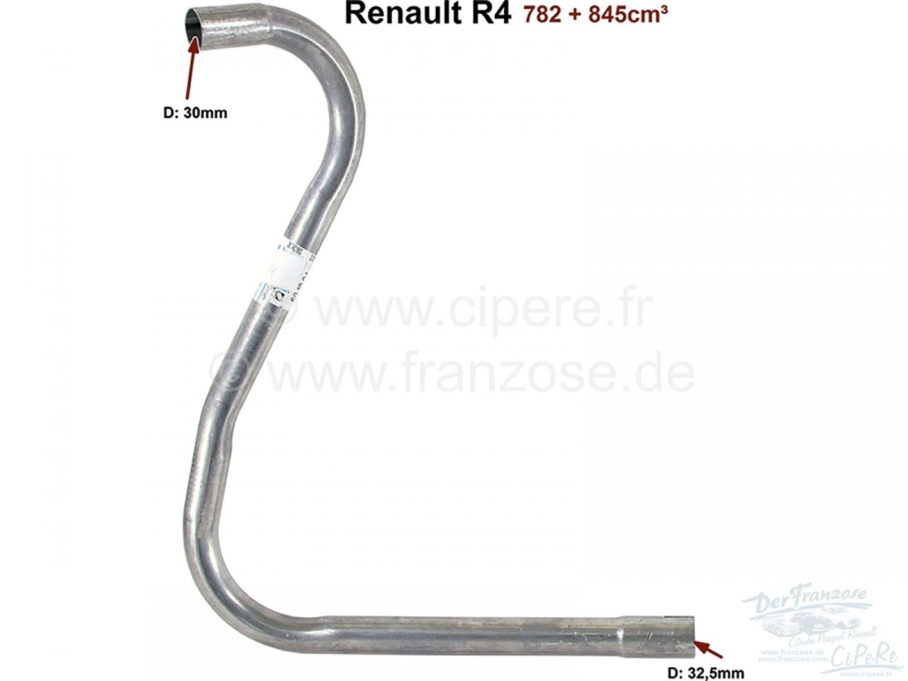 Renault - R4, (782 + 845ccm), uitlaat tussenpijp (zonder houder voor een rubber demper). Geschikt vo