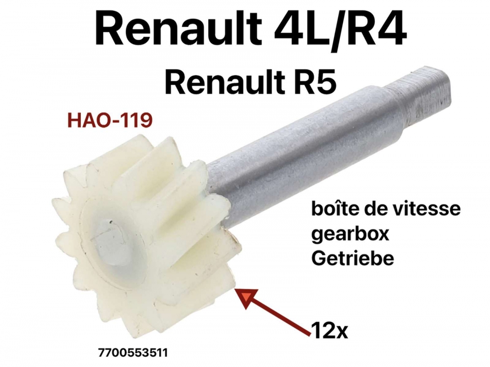 Renault - Snelheidsmeter kabel rondsel 12 tanden (gemonteerd in de versnellingsbak). Geschikt voor R