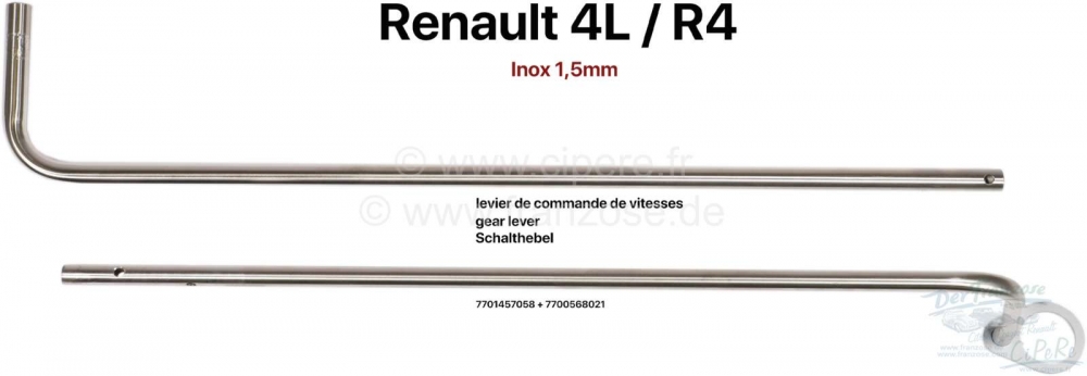 Renault - R4, versnellingspook compleet met geleider. Gemaakt van 1,5 mm roestvrij staal! Geschikt v