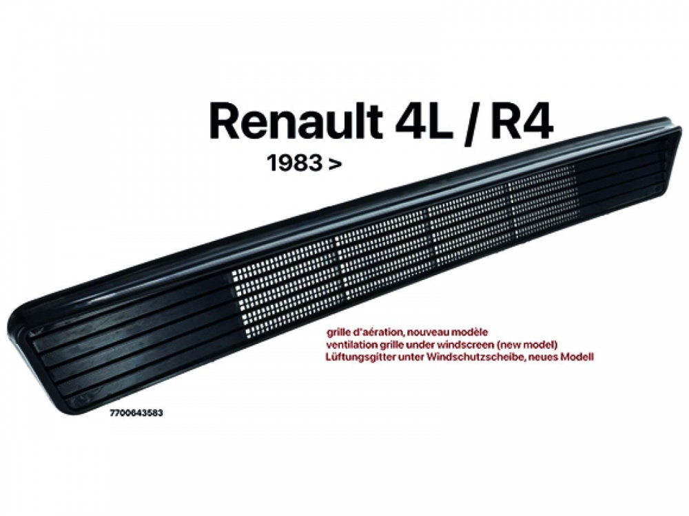 Renault - R4, ventilatierooster (zonder achterklep) onder voorruit (nieuw model, van kunststof). Ges