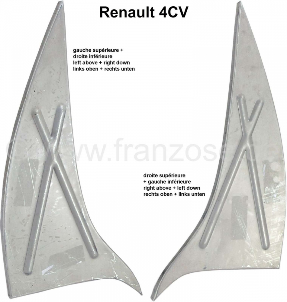 Renault - 4CV, driehoekige bodemplaat (2 stuks), geschikt voor links + rechts. Voor Renault 4CV.