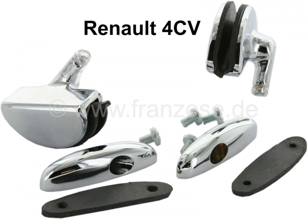 Renault - 4CV, bovenste scharnieren (verchroomd) voor de driehoeksramen (1 set, links + rechts). Ges