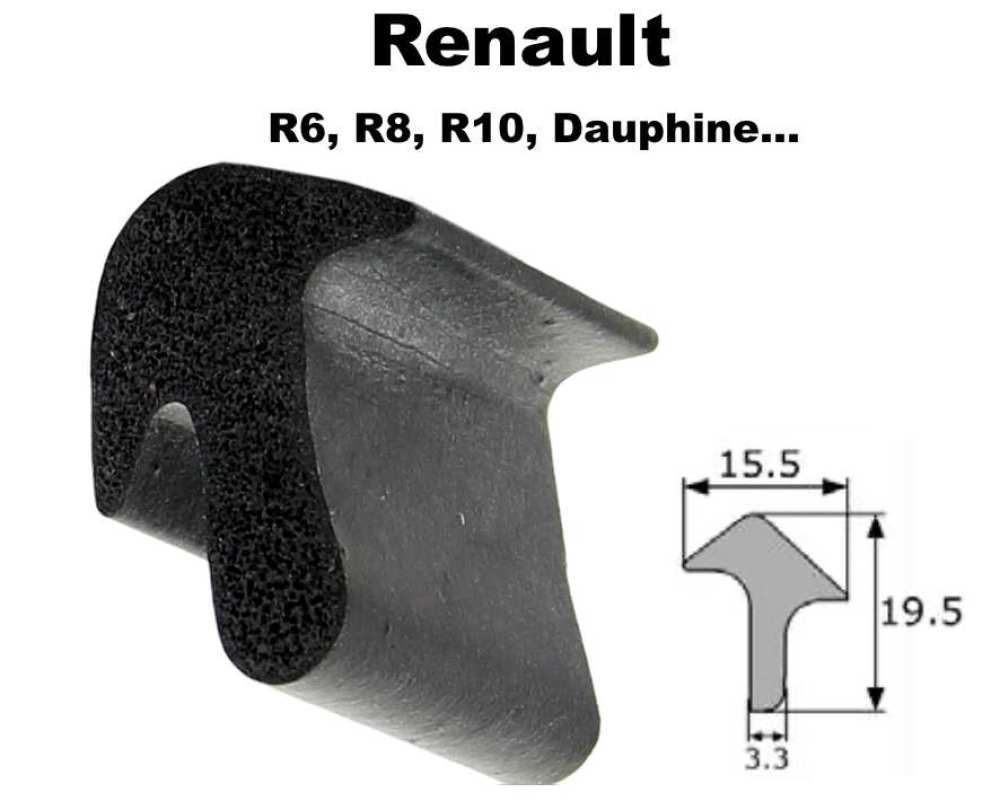 Renault - Dauphine, afdichtingsprofiel deur, per meter. Geschikt voor Renault Dauphine. Hoogte: 19mm