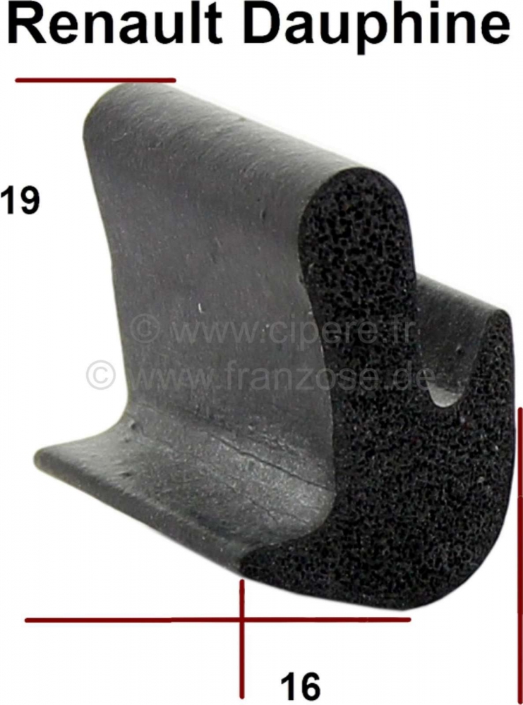 Renault - Dauphine, afdichtingsprofiel deur, per meter. Geschikt voor Renault Dauphine. Hoogte: 19mm