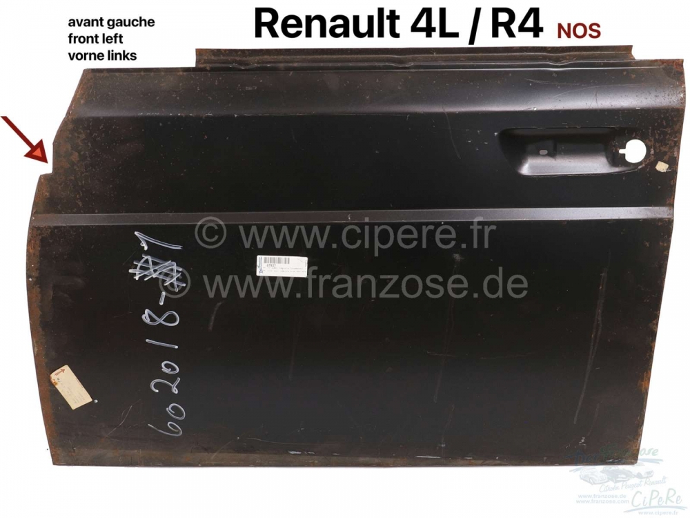 Alle - R4, buitendeur, complete buitendeurhuid. Voorkant links. Geschikt voor Renault R4 met open