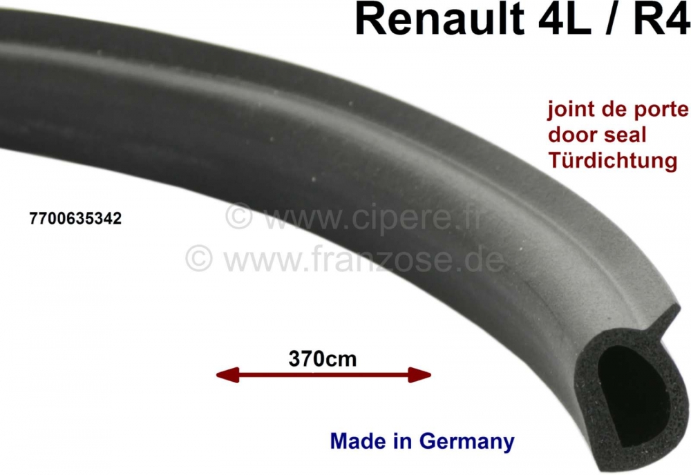 Renault - R4, deurafdichting. Per stuk, Gemaakt in Duitsland. Lengte: 370cm. Geschikt voor Renault R