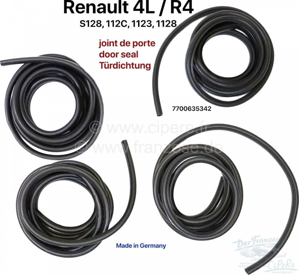 Renault - R4, deurafdichtingsset (4 stuks), Made in Germany. Lengte: 370cm. Geschikt voor Renault R4