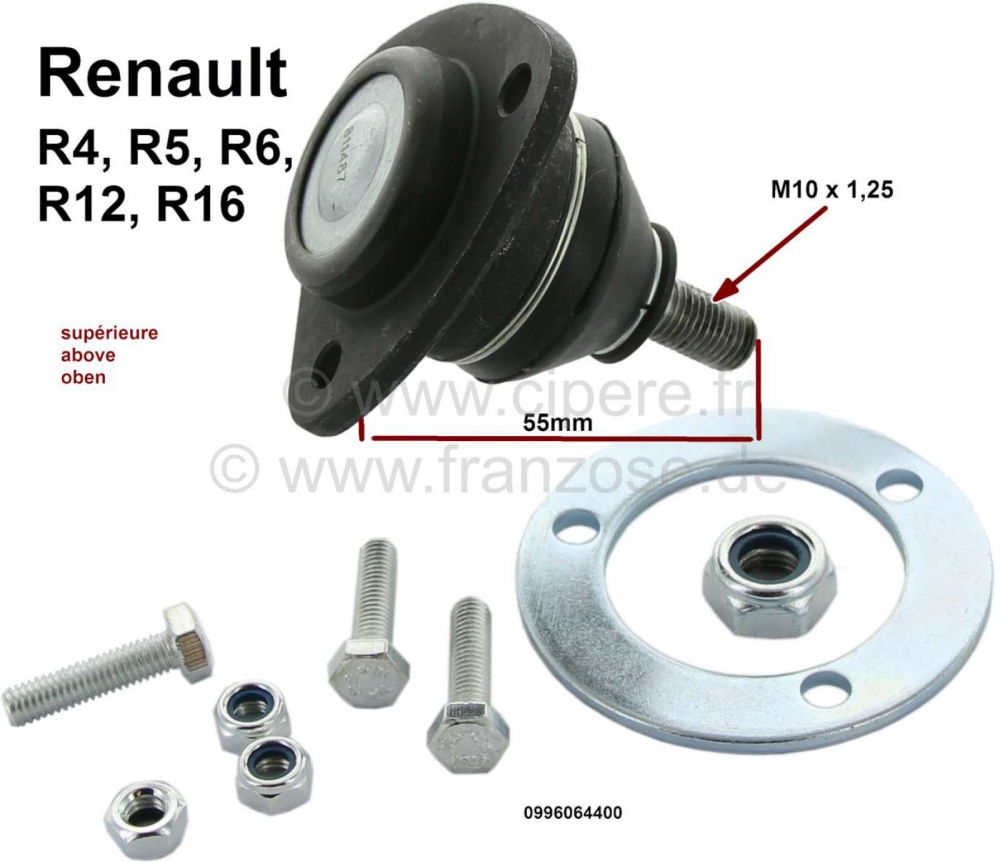 Renault - R4/R5/R6/R16, bovenste kogelgewricht, voor Renault R4, R5, R6. Montage links + rechts. Ge�
