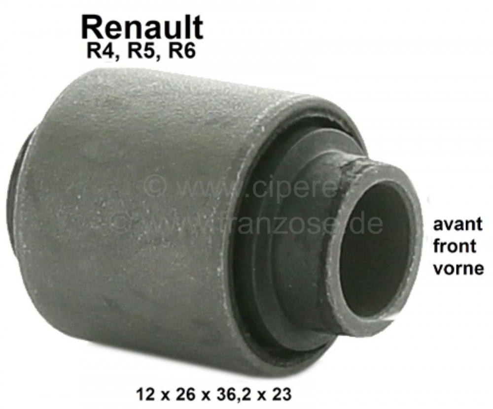 Renault - R4/R5/R6, stille bus vooras. Geschikt voor Renault R4, R5, R6. Binnenmaat: 12 x 26mm. Buit