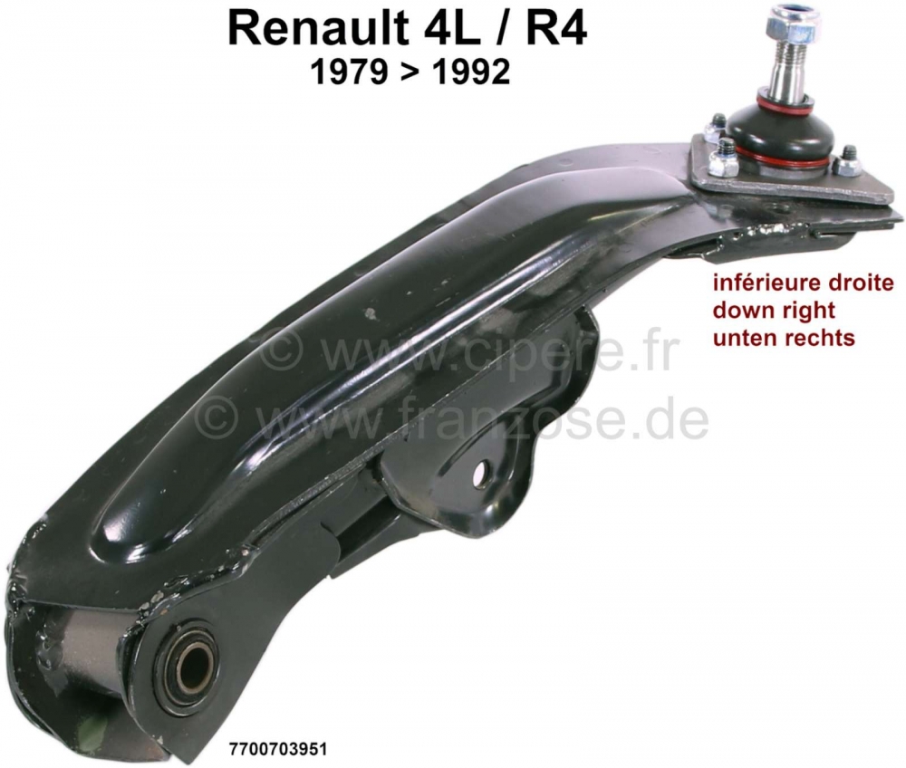 Renault - R4, rechter onderdraagarm. Geschikt voor Renault 4, vanaf bouwjaar 1979. Of. nr. 770070395