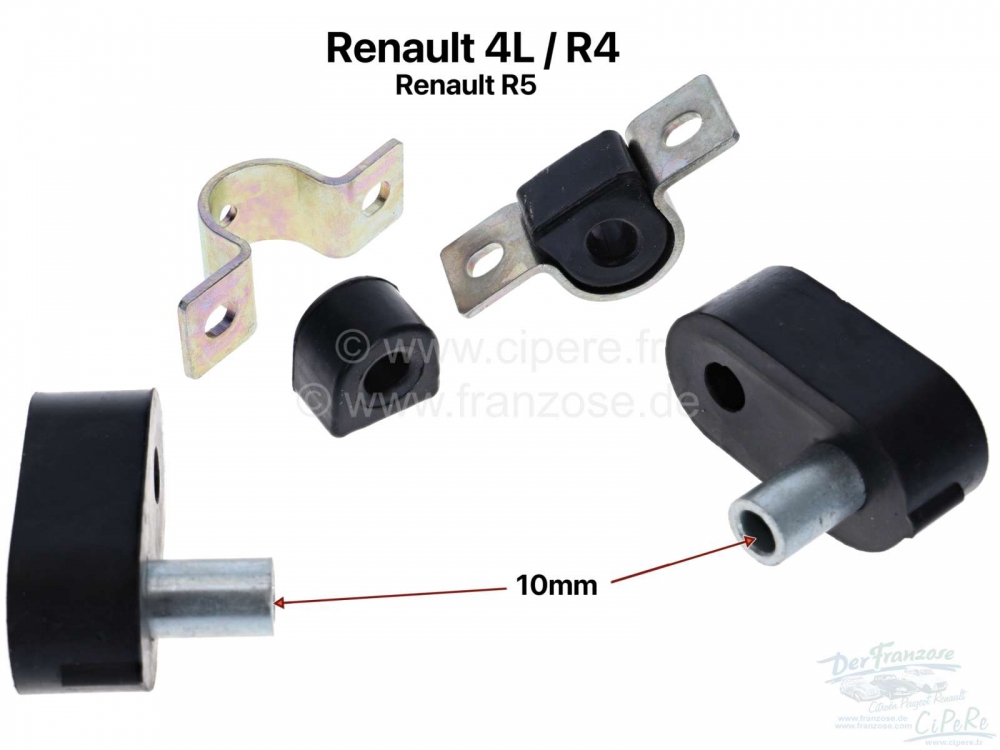 Renault - R4, stabilisatorreparatieset, voor 10mm metalen huls. Geschikt voor Renault R4 + R5. Inhou