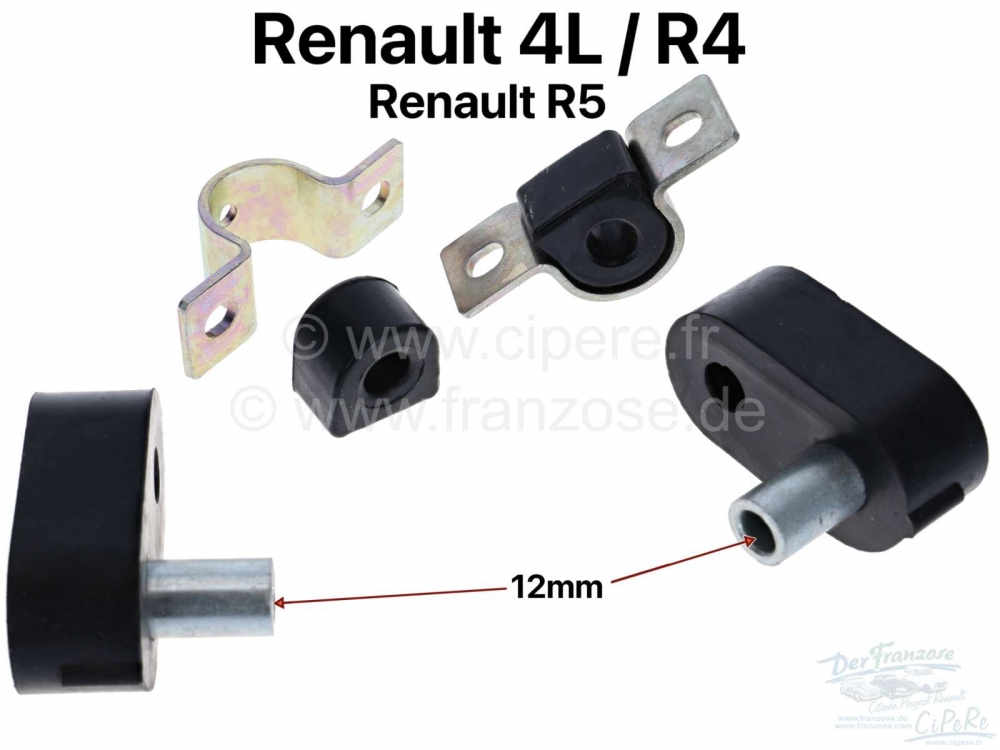 Renault - R4, stabilisatorreparatieset, voor 12 mm metalen huls. Geschikt voor Renault R4, R5. Inhou