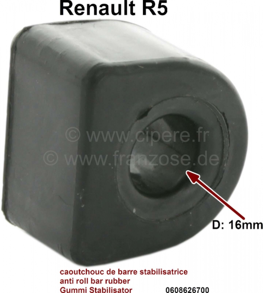 Renault - R5, stabilisatorstangrubber (per stuk), voor 16mm stabilisatorstang. Geschikt voor Remault