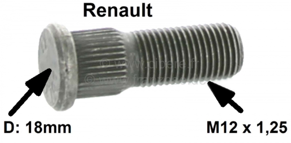 Renault - Wielbout, geschikt voor veel Renaults (R5, R5 Alpine, R12, R16).  Totale lengte: 38mm. Sch