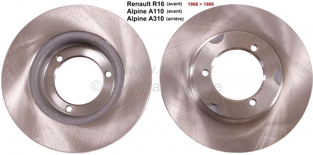 Peugeot - R16, remschijf (2 stuks) 254mm. Geschikt voor Renault 16 voor, vanaf modeljaar 1968 tot ei