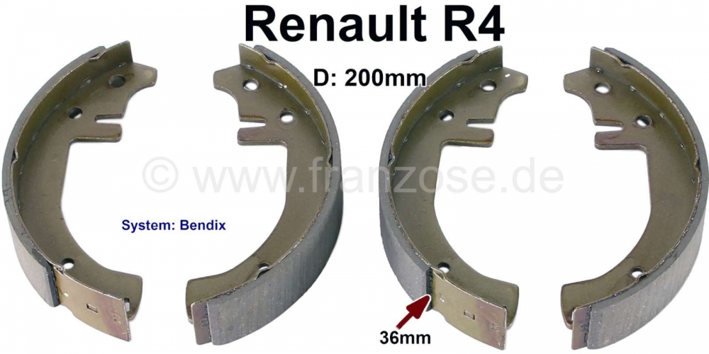 Renault - Remschoenen voor (1 set). Remsysteem: Bendix. Geschikt voor Renault R4, vanaf chassisnumme