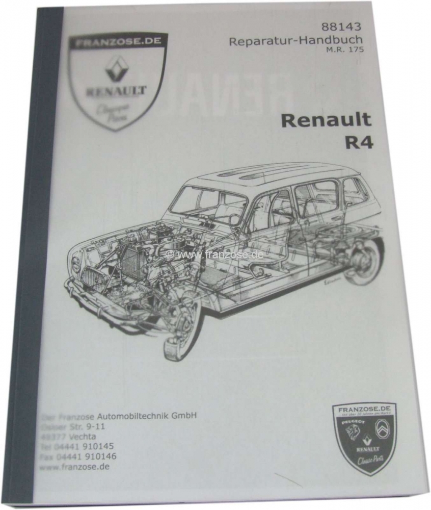 Renault - Werkplaatshandboek herdruk (M.R.175). Geschikt voor Renault R4, vanaf modeljaar 1966. Voor