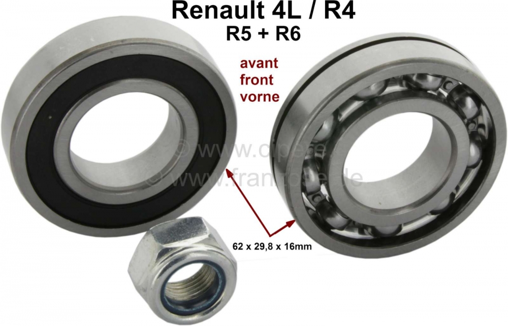 Renault - Voorwiellagerset. Geschikt voor Renault R4, R5, R6. Bestaande uit 2 wiellagers. Afmeting l