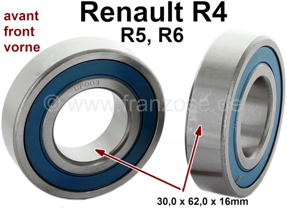 Renault - Voorwiellagerset. Geschikt voor Renault R4, R5, R6. Bestaande uit 2 wiellagers. Afmeting l