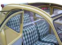 Citroen-2CV - 2CV oud, stoelhoezen voor + achter, hangmat, stof geblokt groen-wit (Prince de Galles 2CV 
