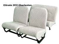 Citroen-2CV - Stoelbekleding 2CV6 Charleston, voor + achter. Symmetrische rugleuning. Stof van grijs vel