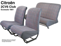 Stoelbekleding 2CV6 Club, voor + achter. Symmetrische rugleuning. Stof