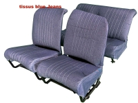 Citroen-2CV - Stoelbekleding 2CV6 voor + achter. Asymmetrische rugleuning. Jeansstof (donkerblauw, echte