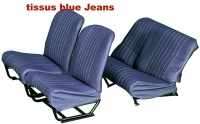 Citroen-2CV - Stoelbekleding 2CV6 voor + achter. Symmetrische rugleuning. Jeans stof (donkerblauw, echte