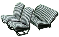 Citroen-2CV - Stoelbekleding 2CV voor + achter. Symmetrische rugleuning. Stof in geblokt groen en wit (P