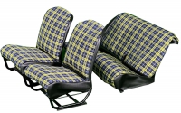 Citroen-2CV - Stoelbekleding 2CV voor + achter. Symmetrische rugleuning. Stof in geblokt blauw en geel (