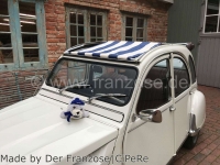 citroen 2cv dak oprolbare daken luifel donkerblauw navy wit gestreept het zeil is gemonteerd P18256 - Bild 1