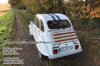 Renault - 2CV, schuifdak wit met blauwe strepen voor speciaal model France 3, Transat. Binnenslot, n