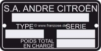 Sonstige-Citroen - Typeplaatje, getrouwe reproductie van het origineel. Geschikt voor Citroen 2CV, DS, HY, 11