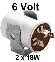 Citroen-2CV - Knipperlichtrelais, fabrikant Bosch, rond ontwerp, voor 6 volt, uitgang 2 x 18 watt! Aansl