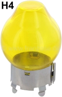 Gloeilamp 12 Volt. H4, gele glazen lamp (kap) voor H4 gloeilamp. De glazen bol