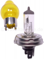 Citroen-2CV - Lamp 6V, H4 met Bilux lampvoet, 55/60 watt, in wit, met amberkleurige lampvoet. De lamp ka