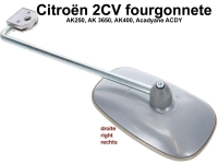 Citroen-2CV - AK400/ACDY, spiegel rechts, reproductie. De spiegelbehuizing is grijs gespoten en niet ver