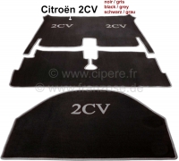 Citroen-2CV - Tapijtset in Exellence velours. Kleur: zwart, grijze rand (omrand), 3-delig. De tapijtset 