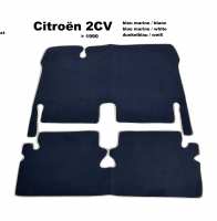 Citroen-2CV - Tapijtset in velours. Kleur: donkerblauw (Bleu marine), omrand in wit (Blanc), 2-delig. De