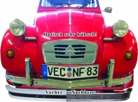 Citroen-2CV - Voor + achterbumpers van gepolijst roestvrij staal, incl. hoorns, voor Citroen 2CV! Visuee