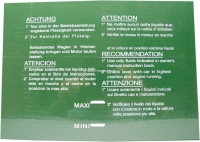 Sticker voor het hydraulische reservoir van de LHM. De sticker is transparant