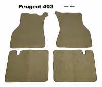 Peugeot - P 403, set vloermatten. Velours Exellence beige met beige kunstlederen rand (voor + achter
