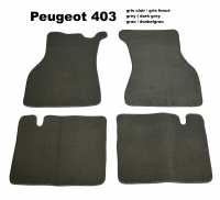 Peugeot - P 403, set vloermatten. Velours Exellence lichtgrijs (Gris clair) met donkergrijze (Gris f