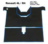 R4, tapijtset. Zwart velours, blauwe rand (voor + achter + kofferruimte)